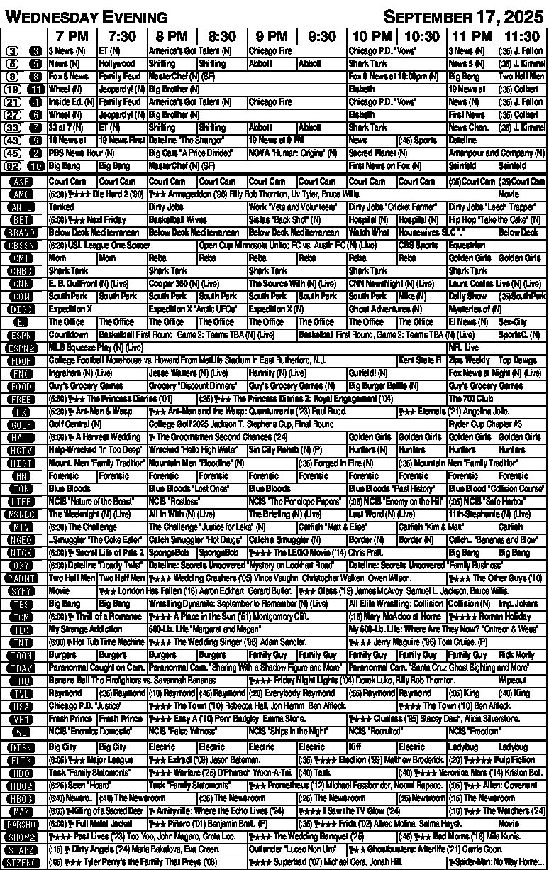 Wnet Schedule Wednesday evening TV listings | News, Sports, Jobs - The Vindicator